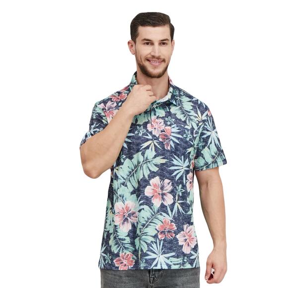 NWOT IZOD Polo Shirt 4X Saltwater Hawaii Tropical Floral Stretch Short Sleeve - Picture 1 of 11